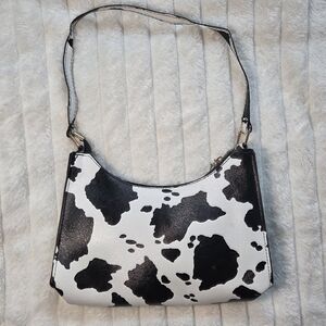 Black and White Cow Print Shoulder Festival Bag